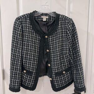 Great condition! HM Tweed black, blue, silver blazer, Sz. 10